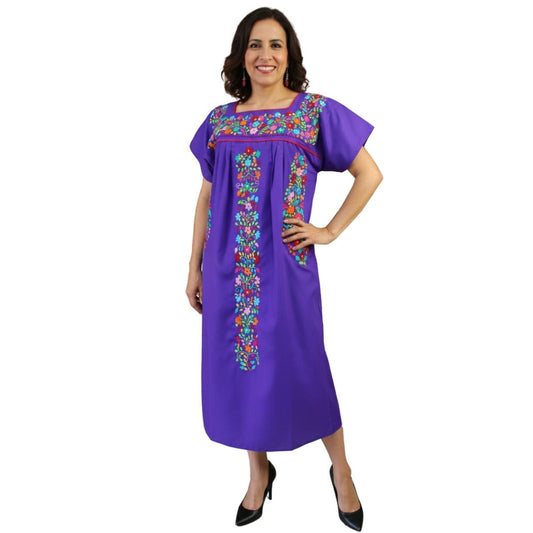 Vestido Mexicano Bordado a Mano Mod. Florecita Popelina Talla Mediana