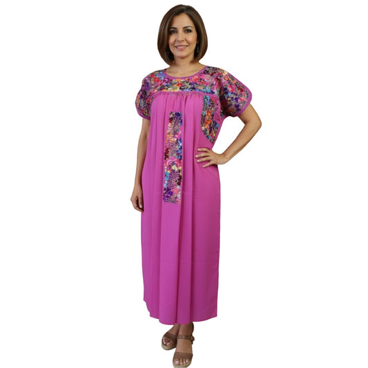 Vestido Bordado a Mano Rosa con Multicolor Mod. San Antonino Unitalla.