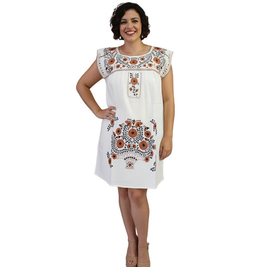 Vestido Mexicano Corto Bordado a Mano Sin Manga Talla Grande