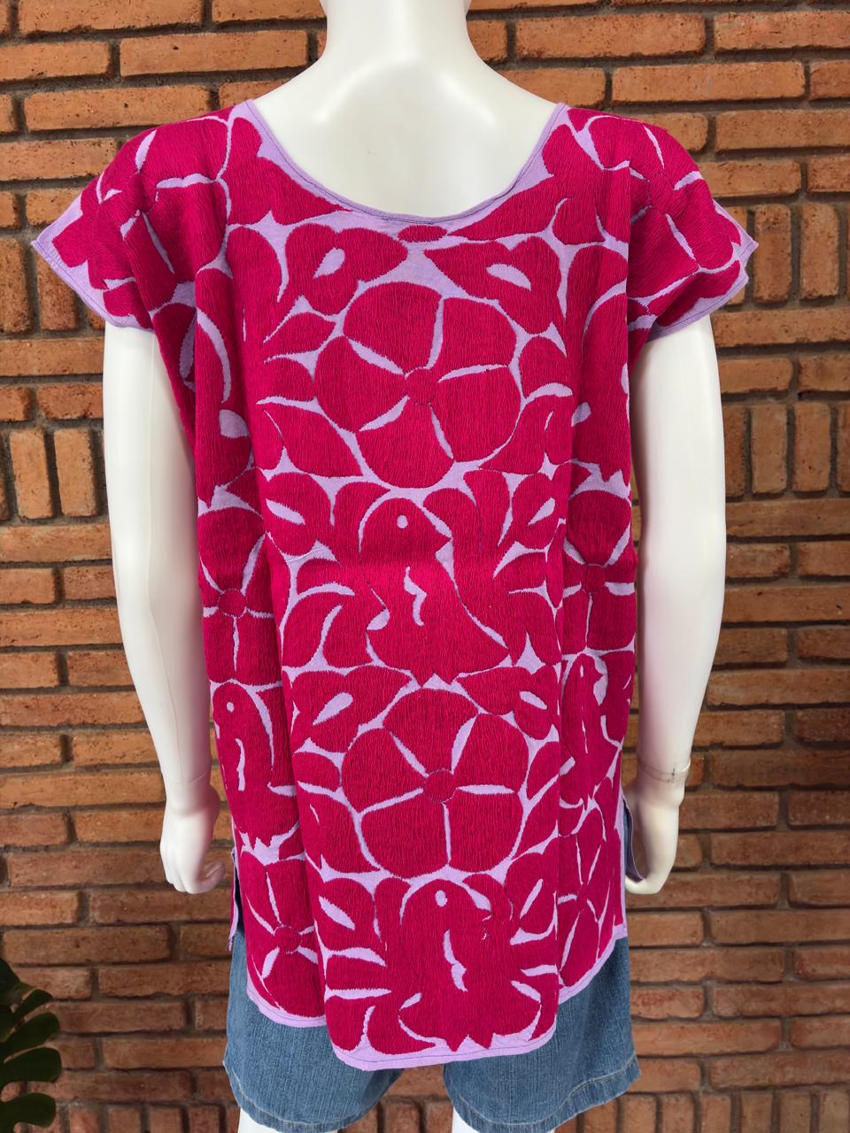 Blusa Bordada a Mano Mod. Jalapa Unitalla Lila con Fiusha.