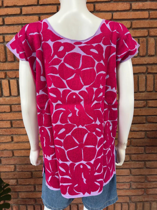 Blusa Bordada a Mano Mod. Jalapa Unitalla Lila con Fiusha.