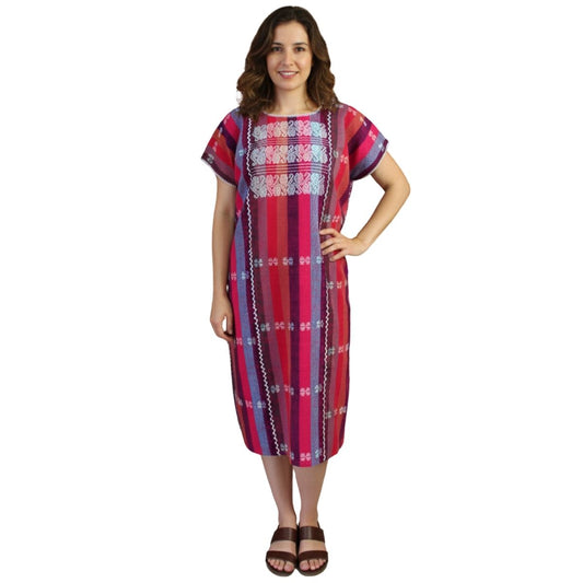 Vestido/Huipil Hecho a Mano Mod. Amuzgo 3 Tiras Multicolor con Blanco Unitalla
